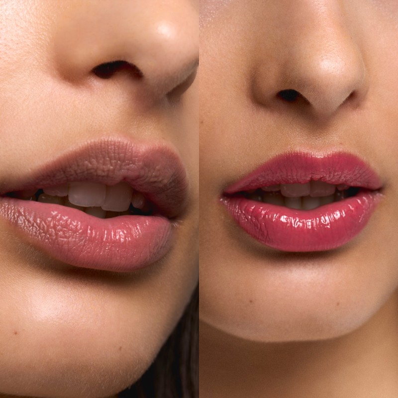 Antes y después de la aplicación del labial strawberry